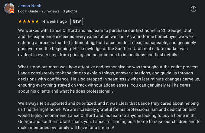 Client review for Lance Clifford and Associates in St. George Utah