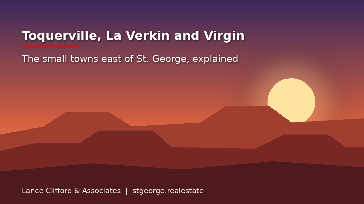 Toquerville, La Verkin and Virgin, Utah: the small towns east of St. George, red rock dusk illustration