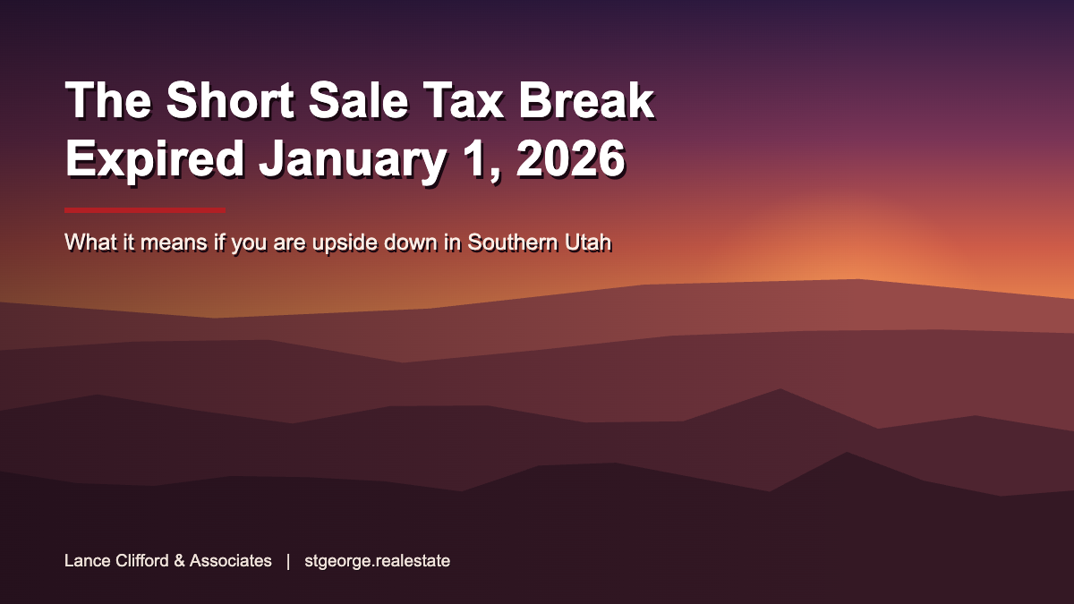 Southern Utah red rock at dusk with the words The Short Sale Tax Break Expired January 1, 2026