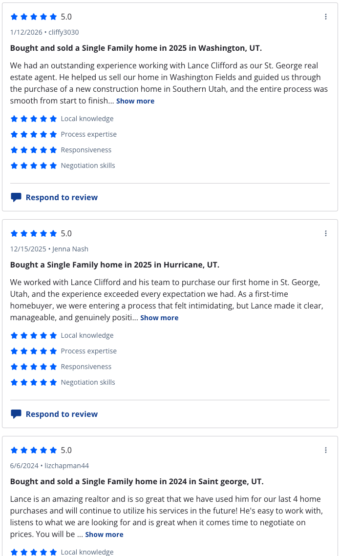 Zillow reviews for Lance Clifford in St. George Utah