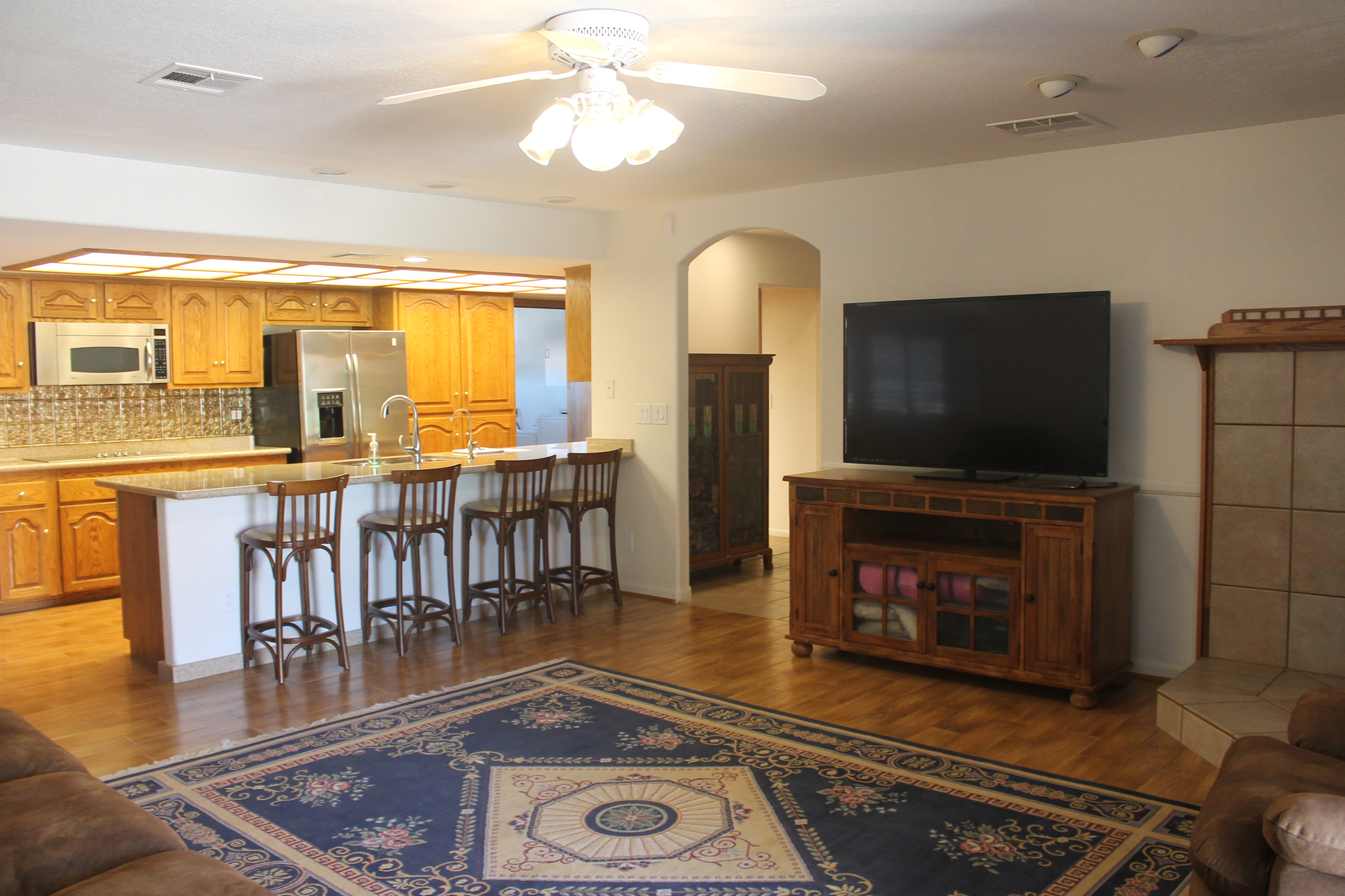 A real residential living room showing how furnishings and open sight lines appear in property photographs
