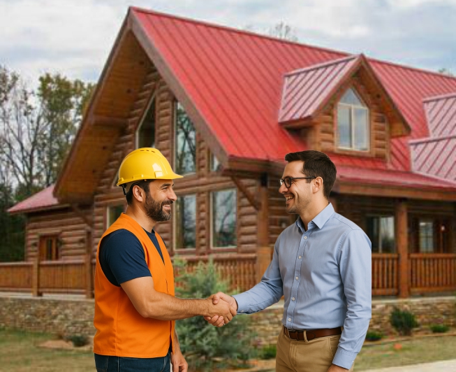 Men shaking hands at a home in Angel Fire, NM