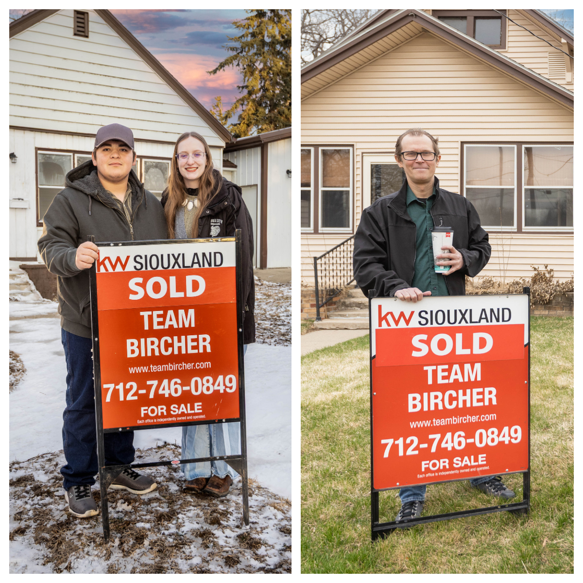 Buyers Carlos and Alison in Pierson, Iowa and buyer Michael in Sioux City, Iowa celebrating their home purchases with Aaron Bircher and Team Bircher