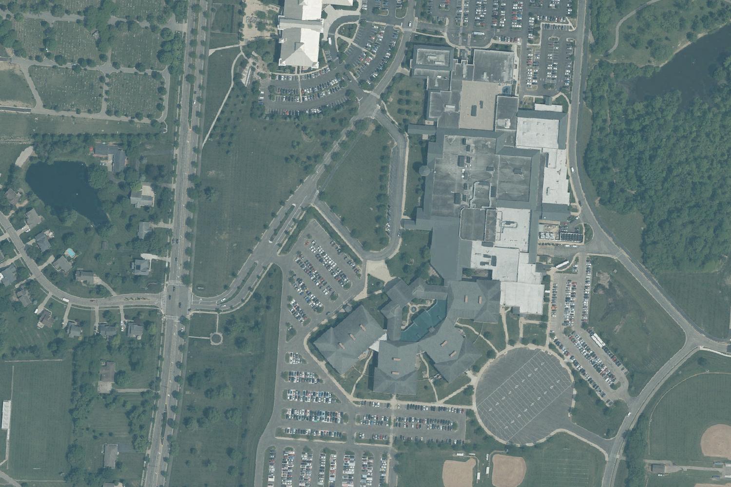 Aerial view of William Mason High School campus in Mason, Ohio