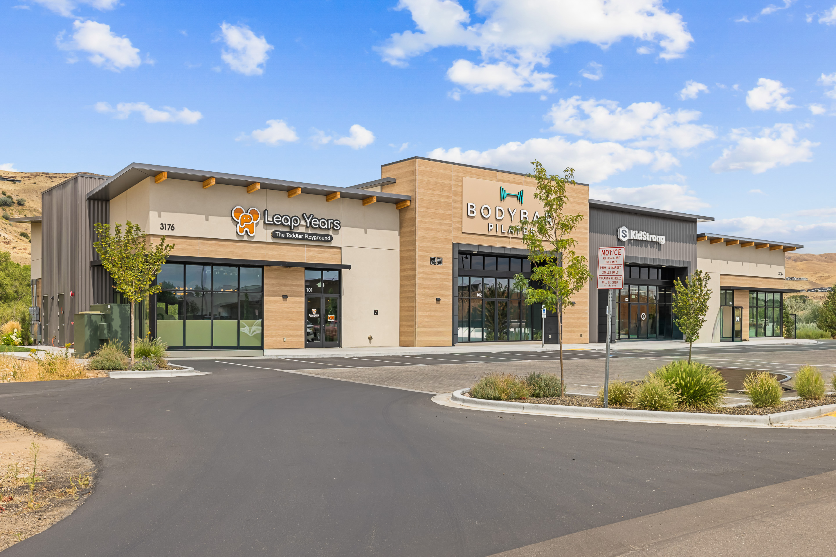 Local businesses and family activities in Harris Ranch Boise, including Leap Years, Body Basics Pilates and KidStrong.