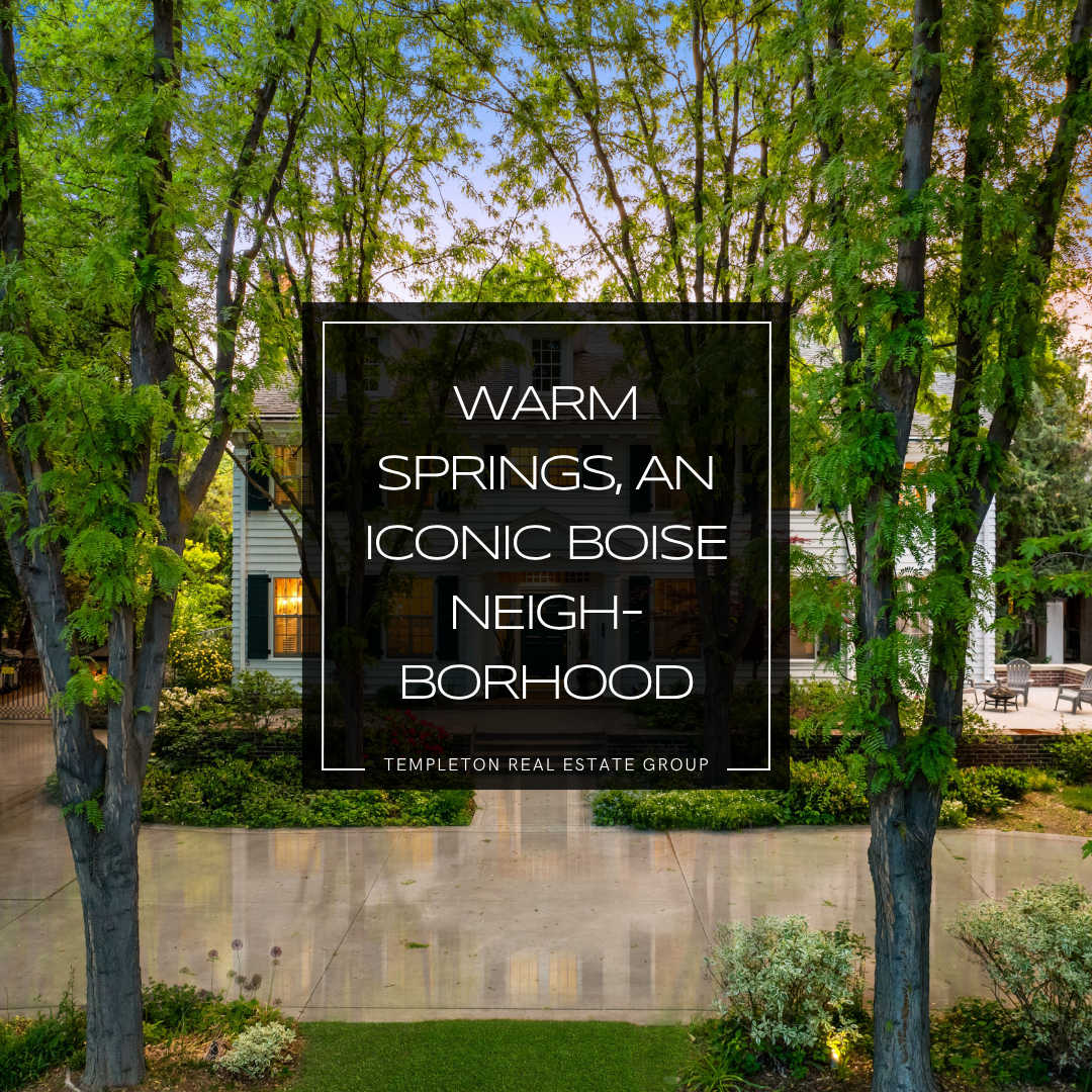 Stately luxury home in Boise&rsquo;s prestigious Warm Springs neighborhood, featuring a long paved driveway lined with mature trees and leading to a light-colored classic-style house. The serene evening setting highlights the home&rsquo;s architectural details, lush landscaping, and well-maintained grounds, evoking privacy and sophistication. Perfect for affluent buyers seeking refined living in one of Boise's most iconic and exclusive areas. Image showcasing the elegance and tranquility of Warm Springs, ideal for established families and high-net-worth individuals looking for luxury real estate. Templeton Real Estate Group offers a premier connection to exclusive properties like this one.