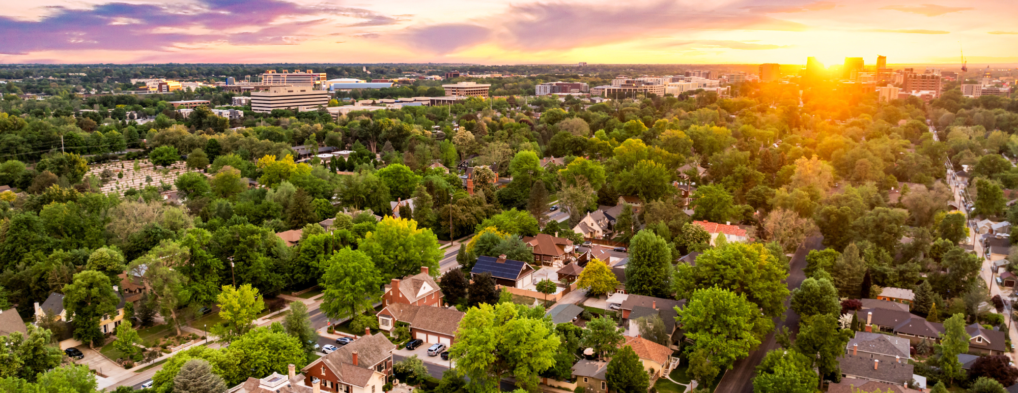 Twilight view over neighborhood.