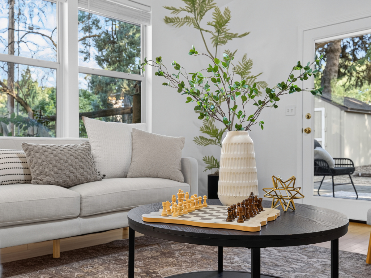 Bright staged living room prepared for listing a home for sale in Boise
