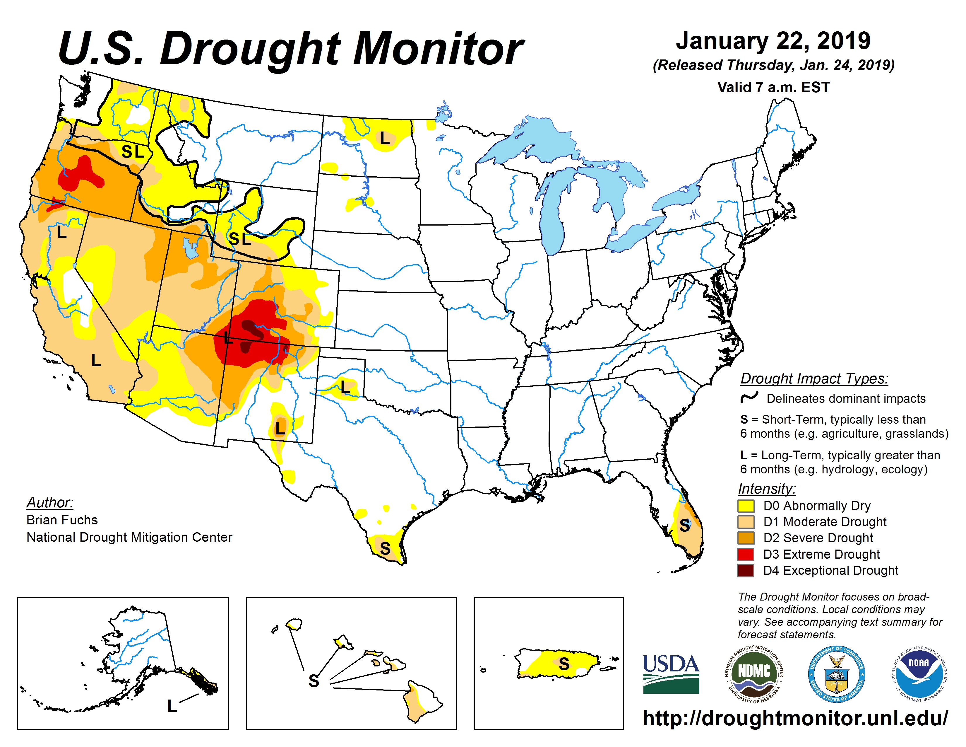 US Drought Monitor and Summary, Jan. 25, 2019 | Texas Premier Ranch Realty | Texas Hill Country and South Texas Ranches for Sale