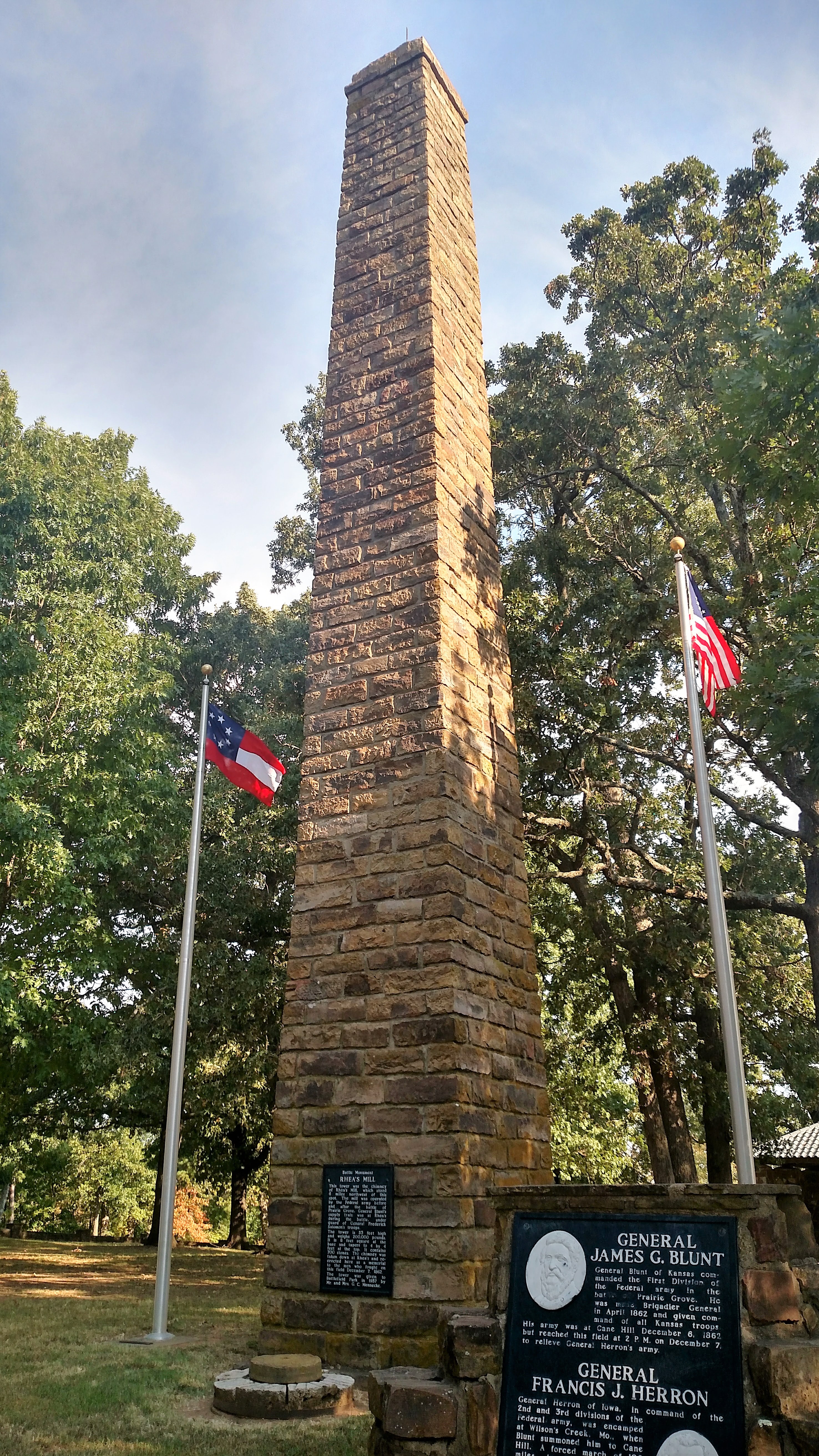 Battle of Rhea's Mill monument at Prairie Grove Battlefield State Park