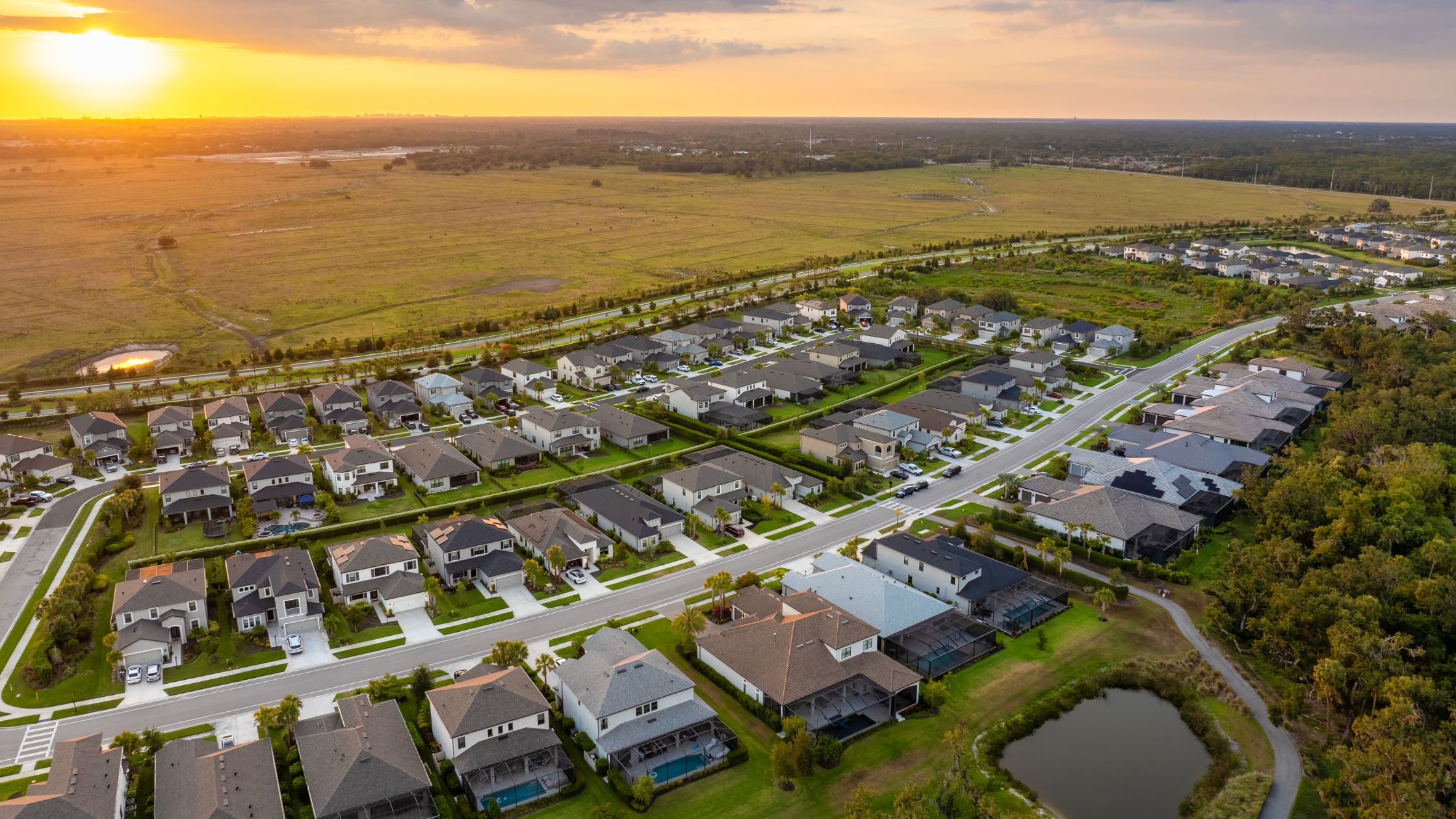 Florida neighborhood aerial shot 
