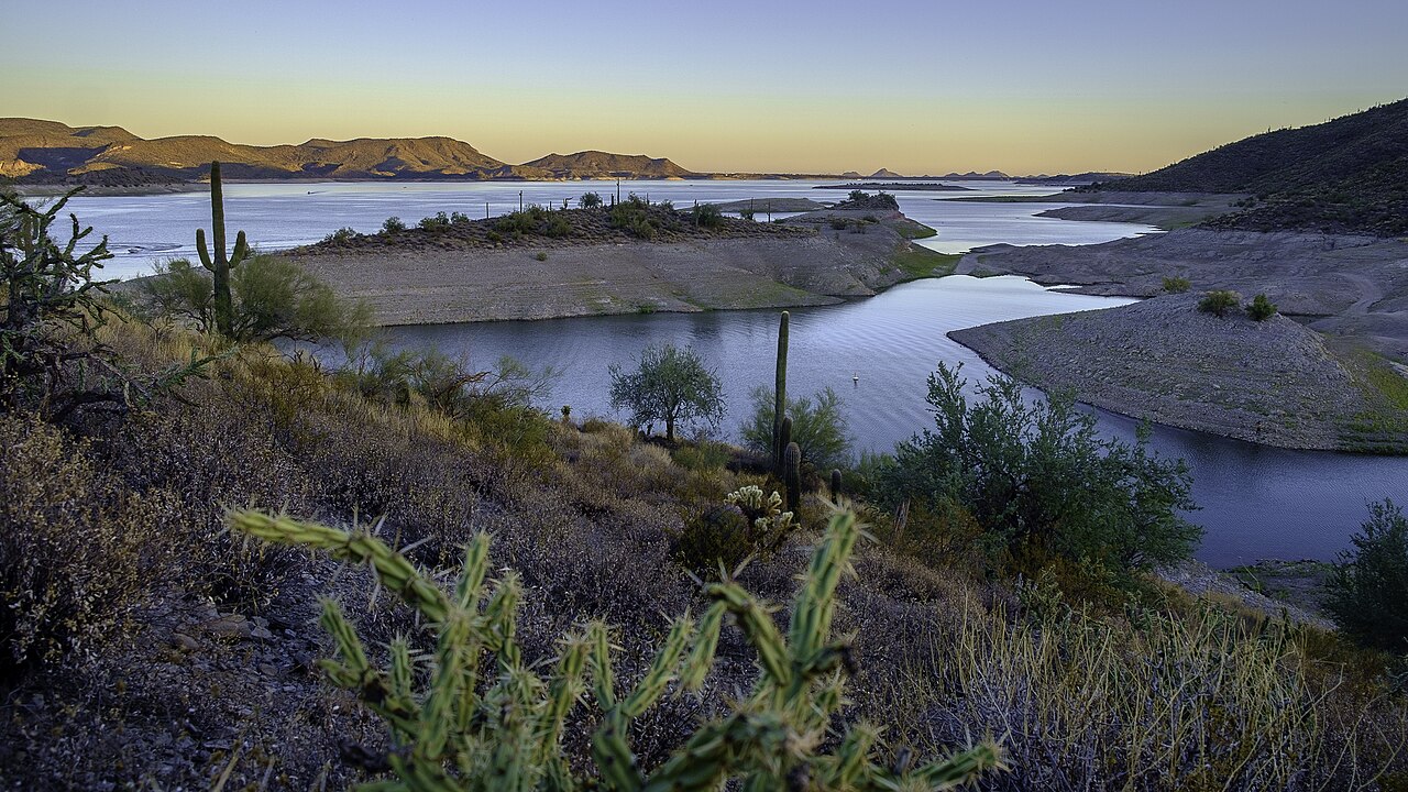 Sunset over Lake Pleasant, six miles from Saddleback