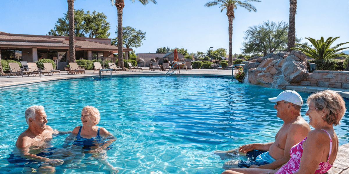 residents enjoying the pool at springfield a 55+ community in chandler