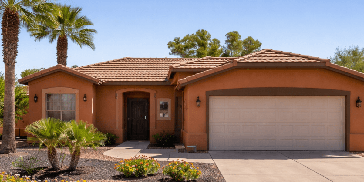 desert landscaped front yard of a home in a chandler 55+ community