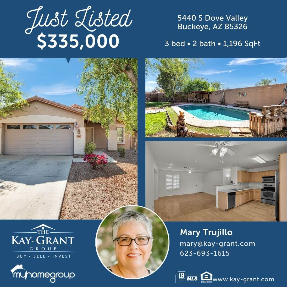 three-bedroom buckeye home for sale with large backyard and private pool