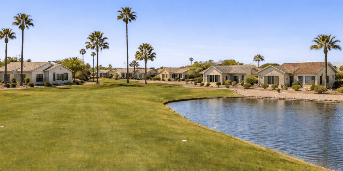Home is a chandler 55+ community surrounding a man made lake