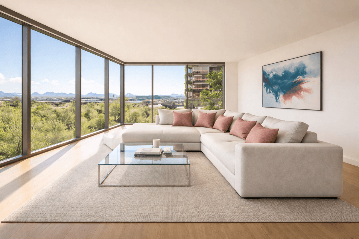 optima mcdowell mountain condo living room with desert views