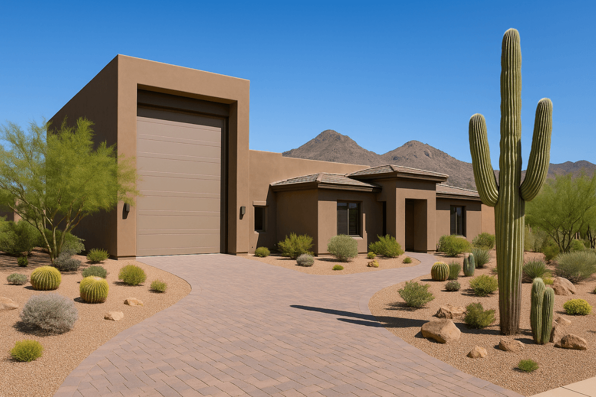 North Scottsdale home with tall RV garage and desert landscaping