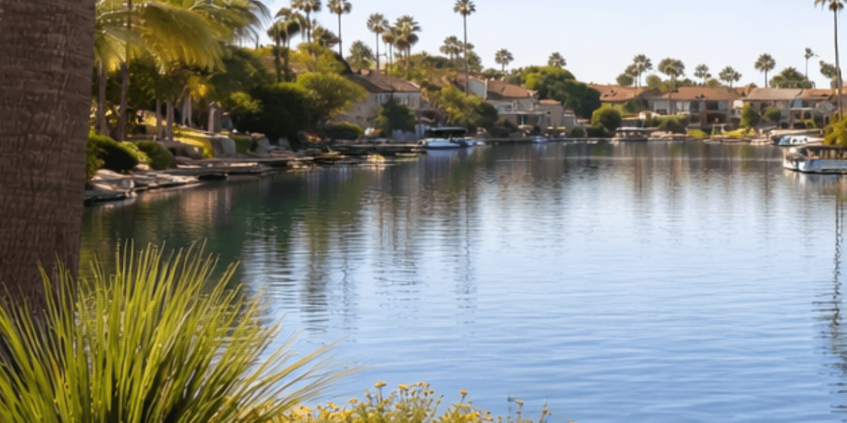 scottsdale 55+ community with a lake and houses on the shore