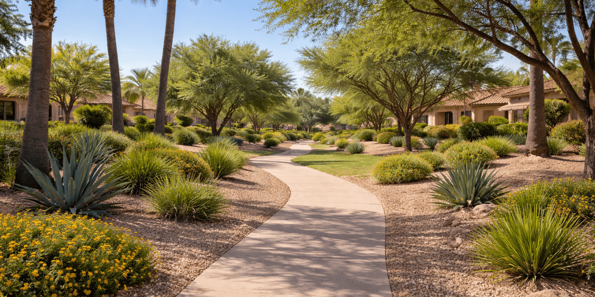 a greenbelt behind a scottsdale 55+ community