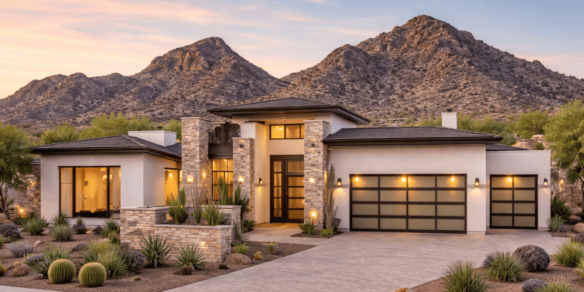 exterior of a scottsdale new construction home with a mountain background