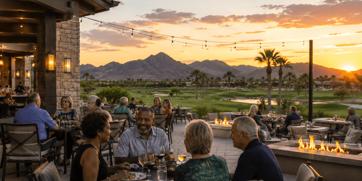 couples having dinner at a 55 plus community golf course
