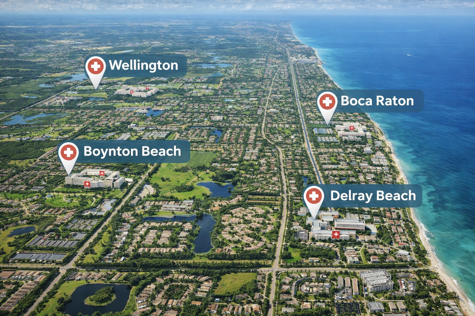 map of palm beach county showing top areas for healthcare professionals to live based on commute and lifestyle