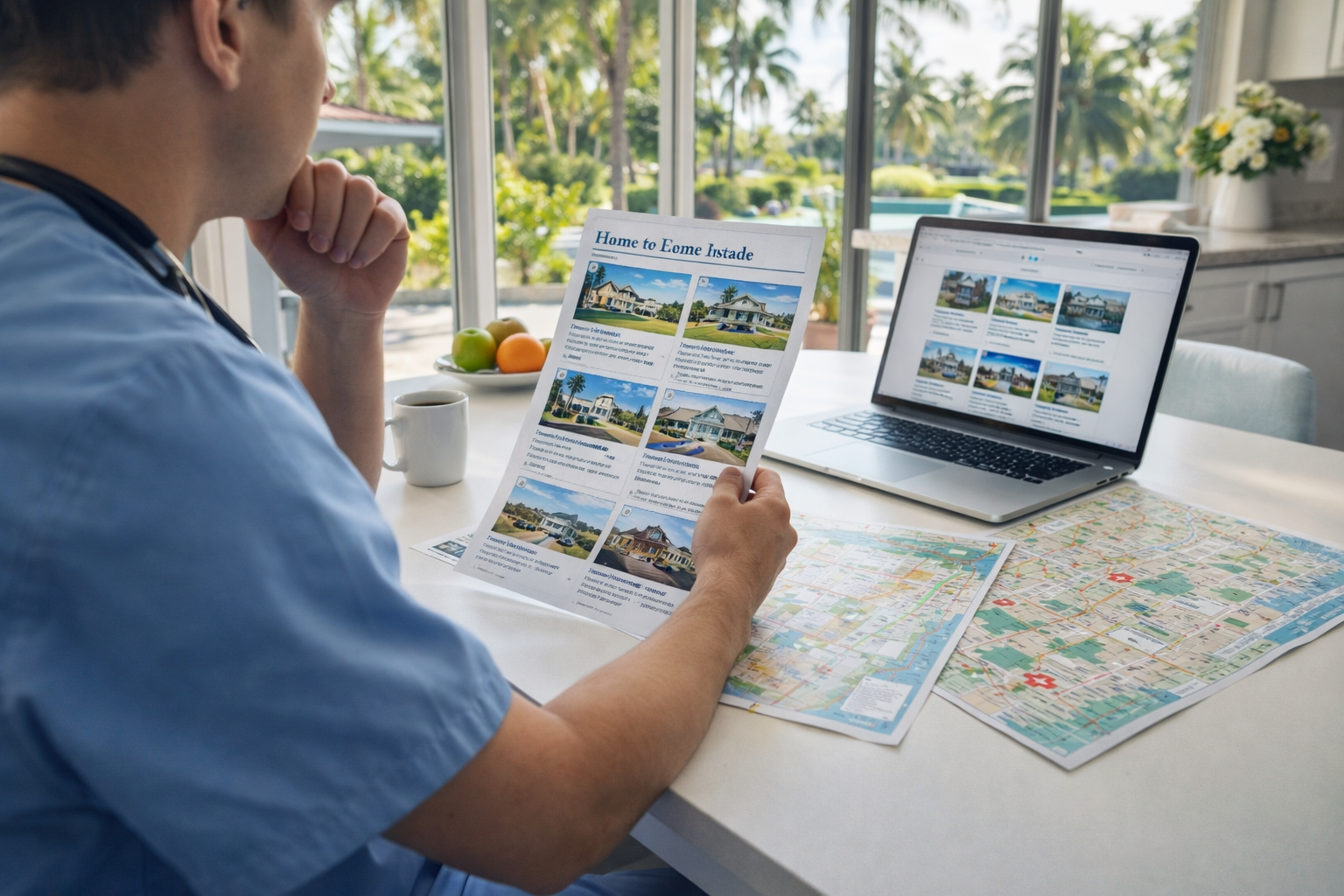 healthcare professional reviewing homes for sale in palm beach county while planning purchase timing