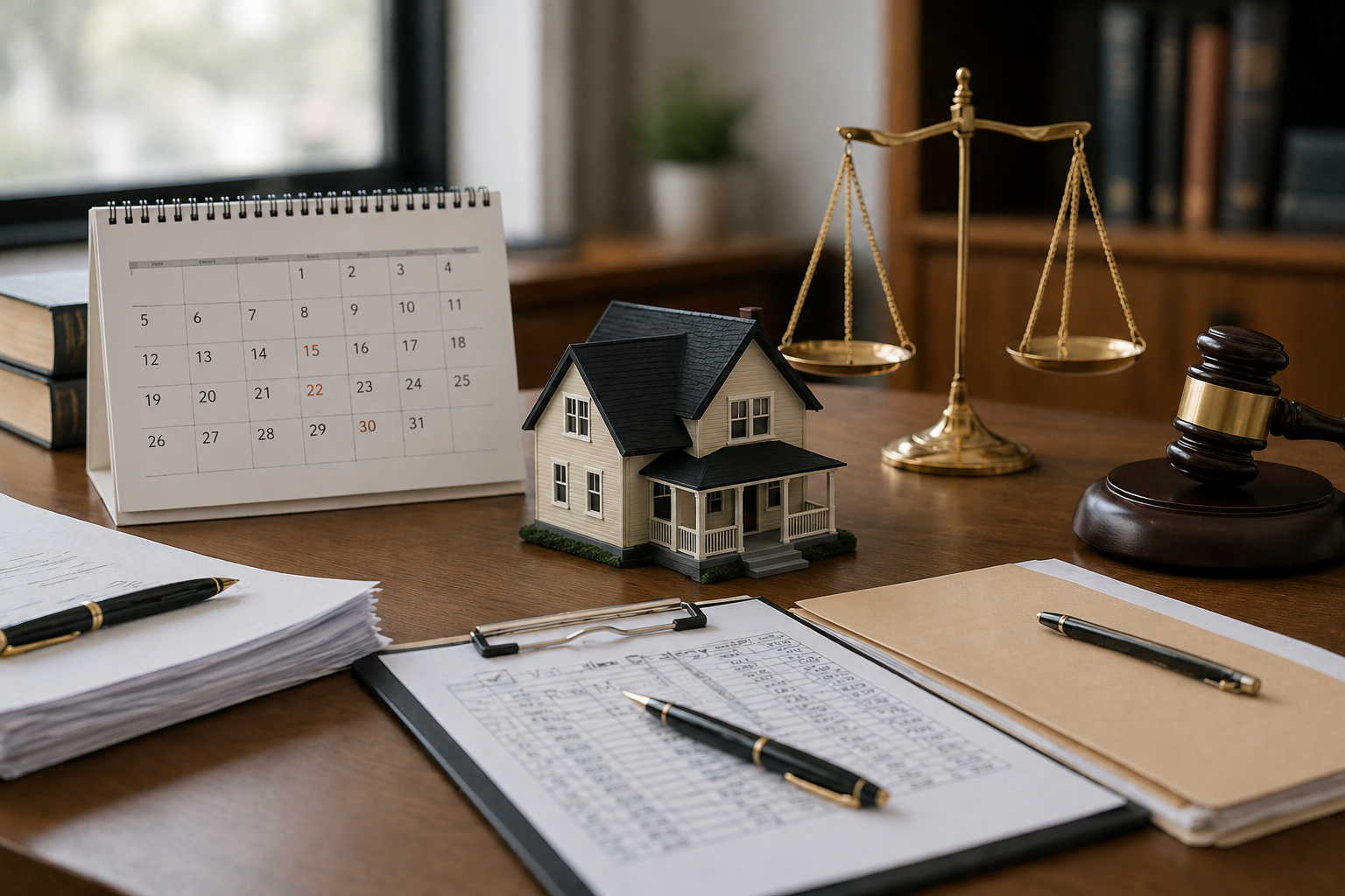 Professional real estate and legal planning scene showing timing strategy, property coordination, and structured decision-making in a Florida divorce case