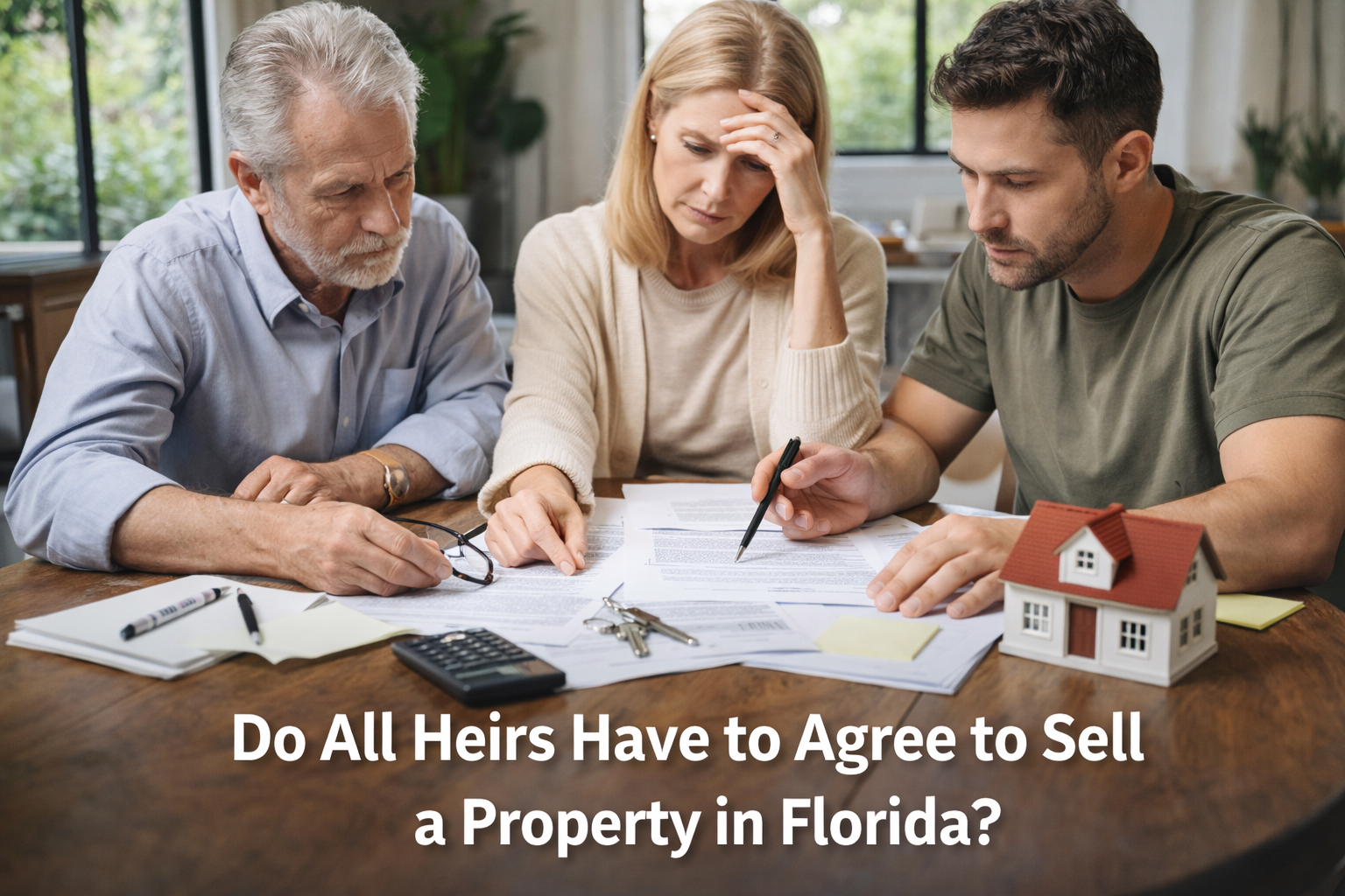 Multiple heirs discussing inherited property decisions and probate real estate in Florida