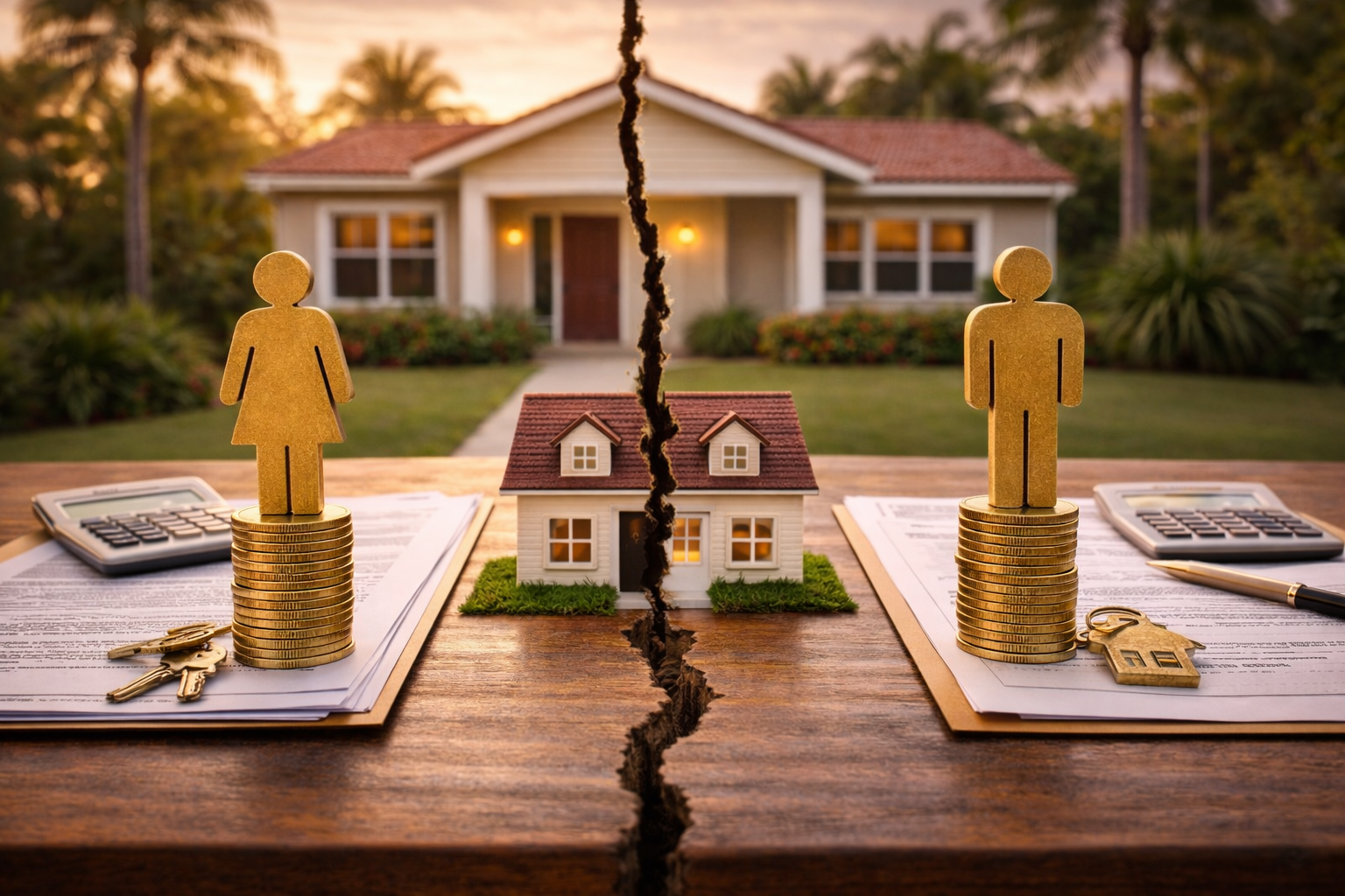 home equity division during florida divorce showing property value split and financial calculation