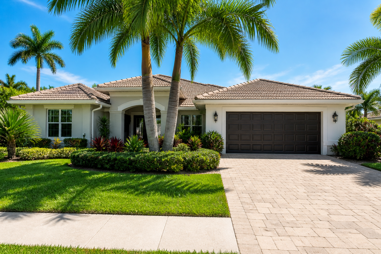 Palm Beach County home exterior under bright sunlight representing a property under contract during inspection period