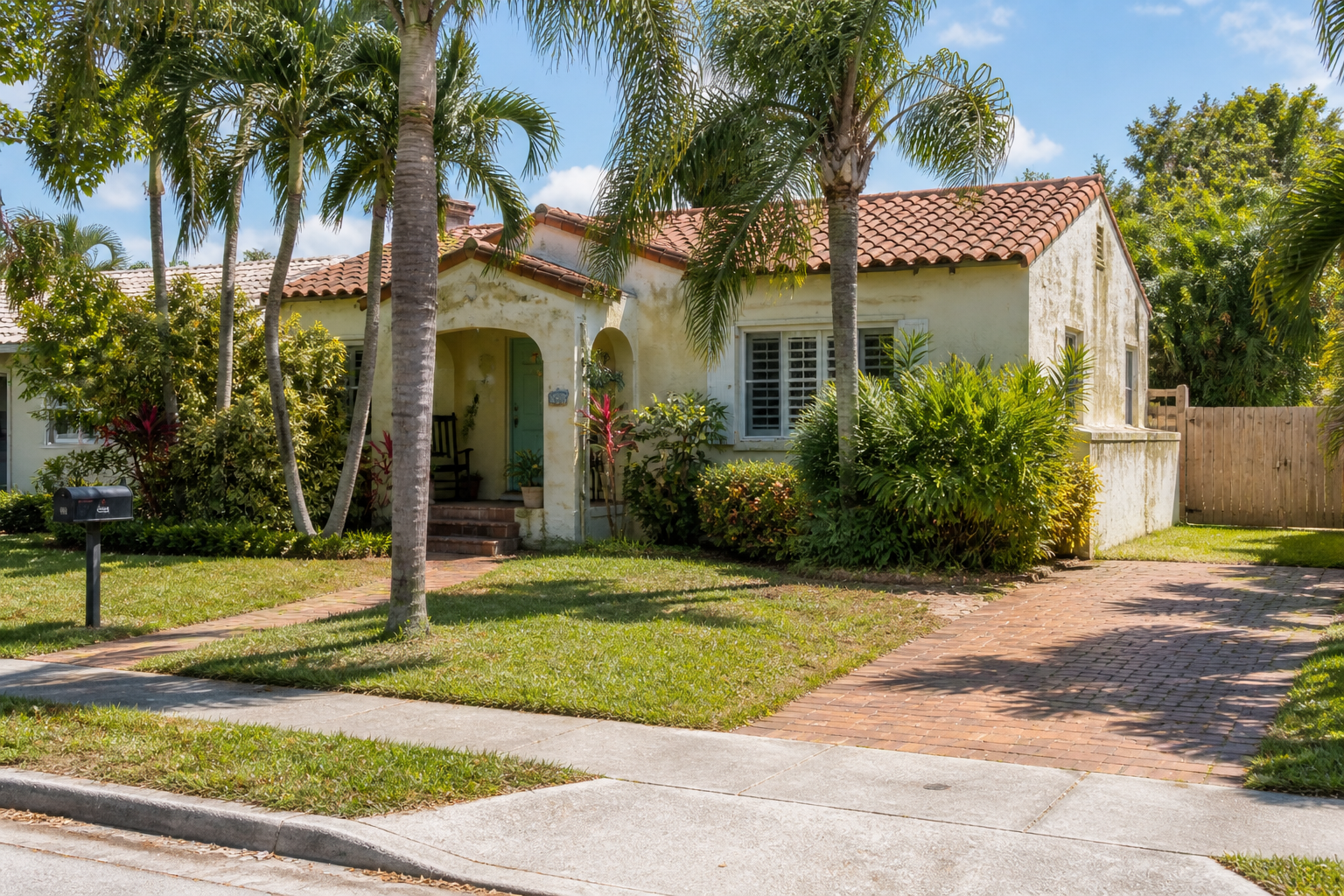 Older South Florida home in Lake Worth with mature landscaping showing long-term ownership and maintenance tied to selling a home in Lake Worth FL