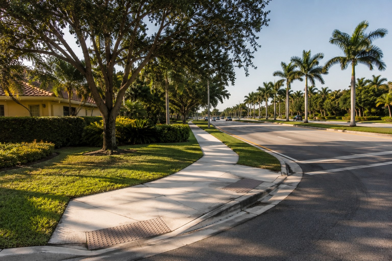Residential street meeting an arterial road in Palm Beach County, supporting a blog on evaluating location and access as the one housing input that cannot be changed after purchase.