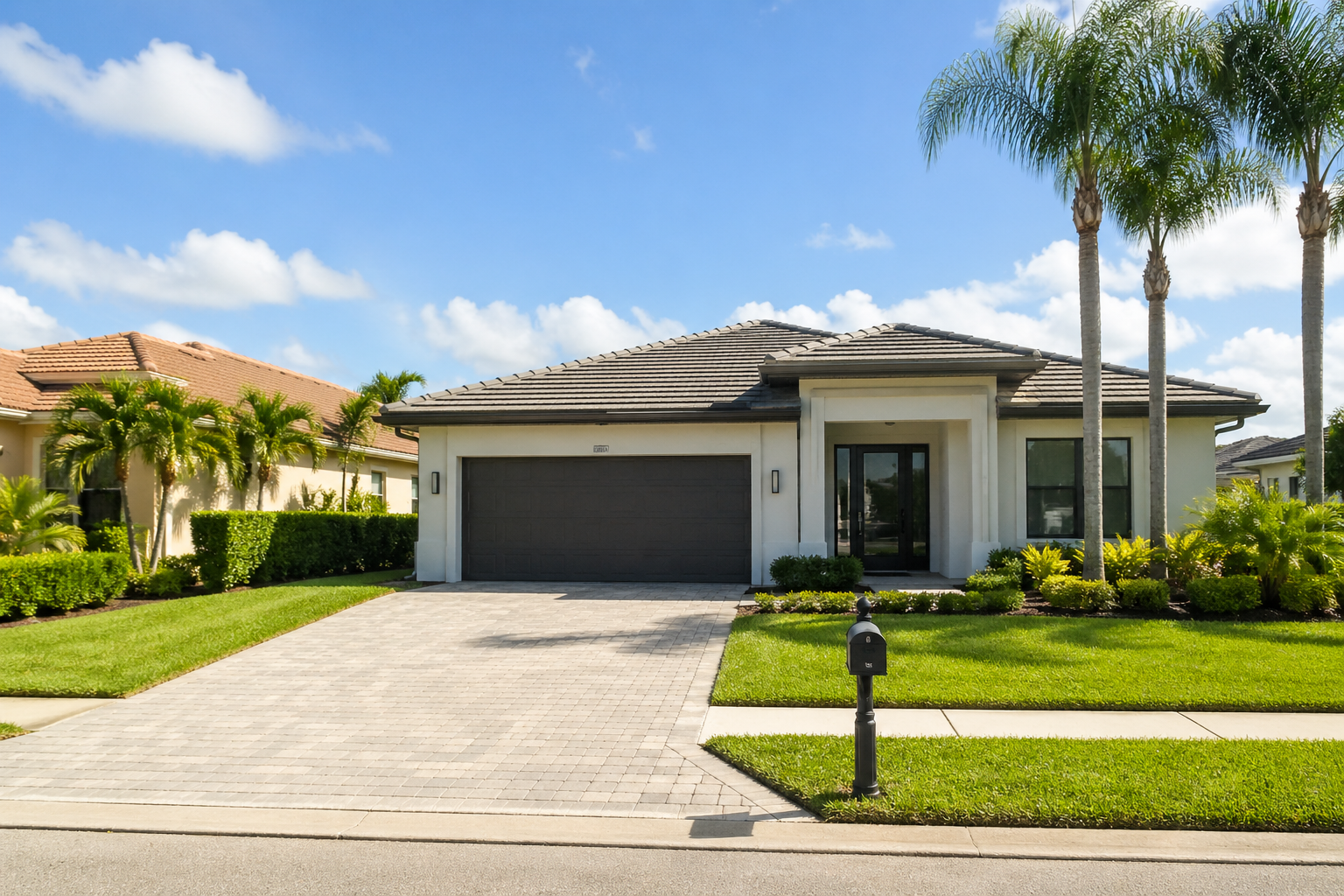 South Florida homeowner reviewing finances to move into a newer home without increasing expenses in a modern suburban setting