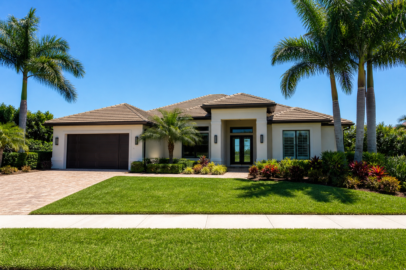 Palm Beach County home prepared for sale with clean landscaping and bright natural sunlight