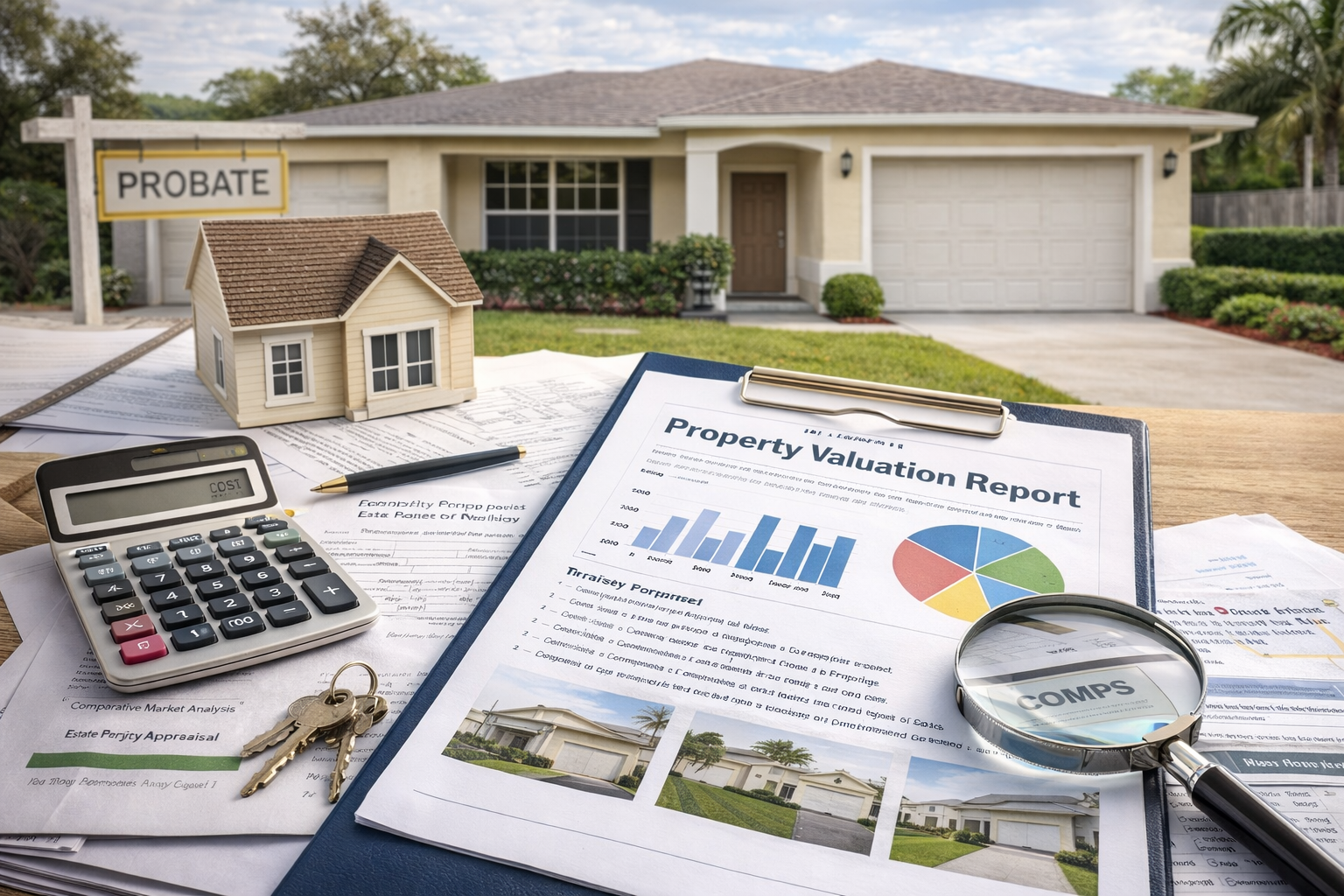 Florida probate property valuation analysis showing home pricing evaluation, documents, and real estate assessment process