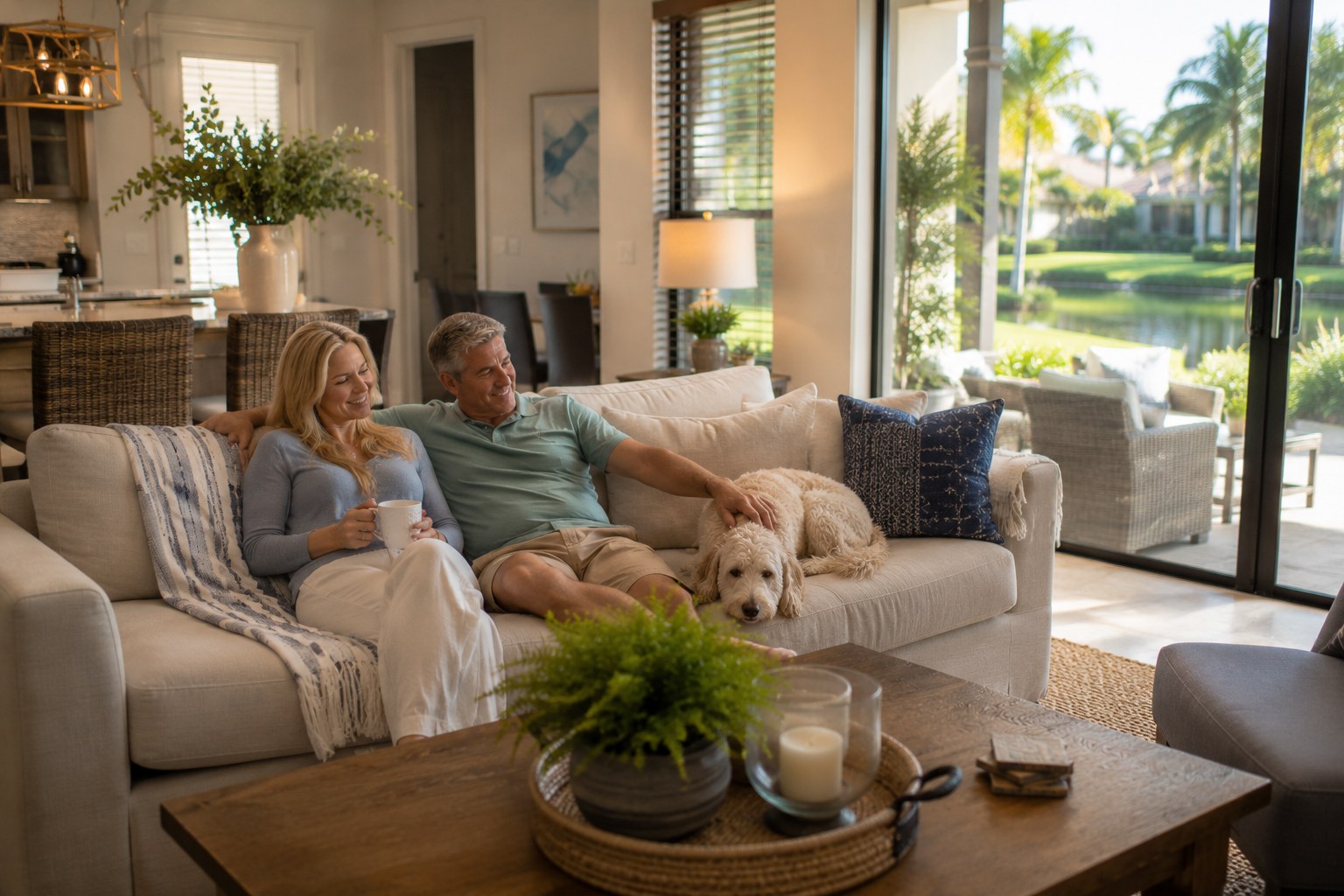 A settled, lived-in home scene in Palm Beach County, reflecting the ongoing relationship between a homeowner and their real estate advisor well after the transaction has closed.