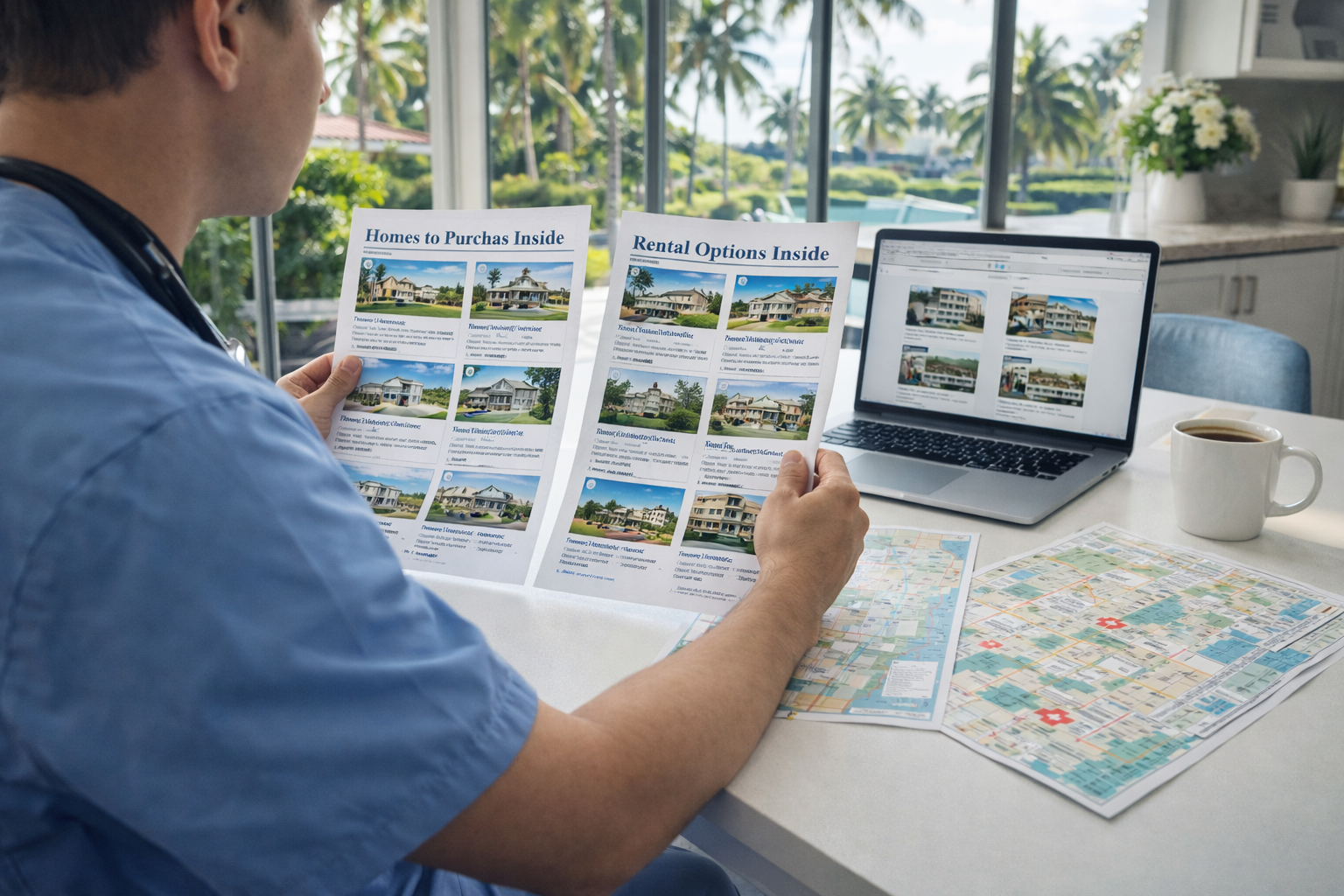 healthcare professional comparing renting and buying options in palm beach county