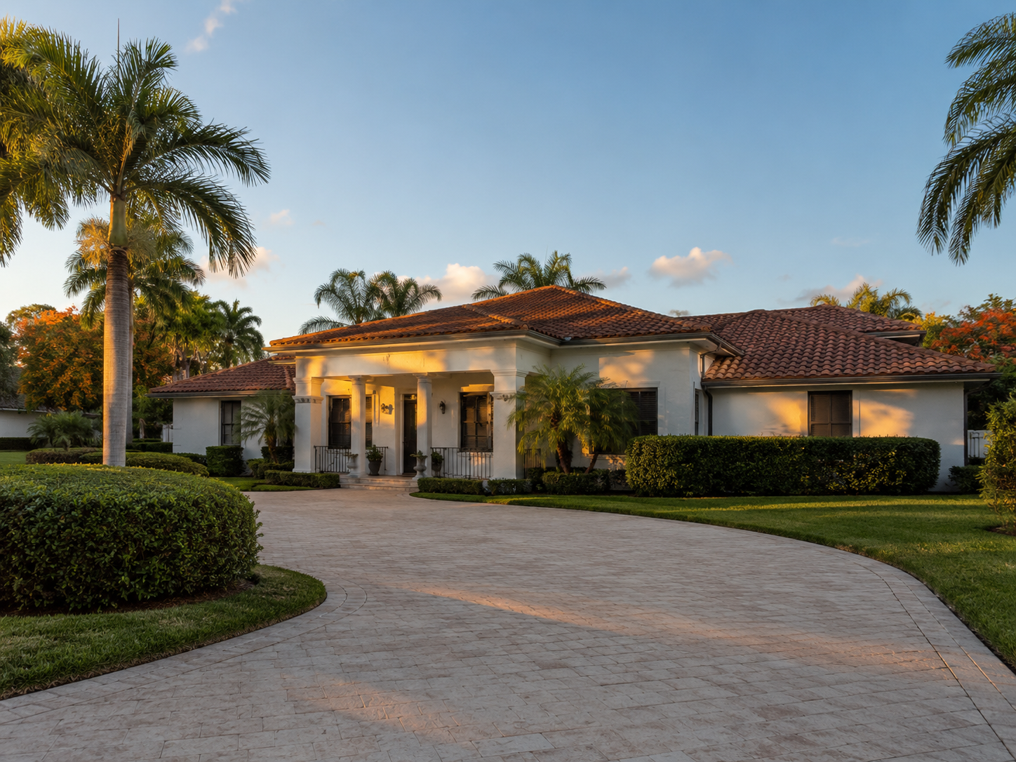 A West Palm Beach residential property photographed at late afternoon, its shutters partially closed and driveway empty, conveying the quiet operational suspension that characterizes a marital home during active Florida divorce litigation. The image supports content addressing Florida marital property law, equitable distribution, and the real estate consequences of contested homeowner transitions in Palm Beach County. The low light and absence of visible activity reinforce the gap between legal timeline and property condition that defines this asset category.