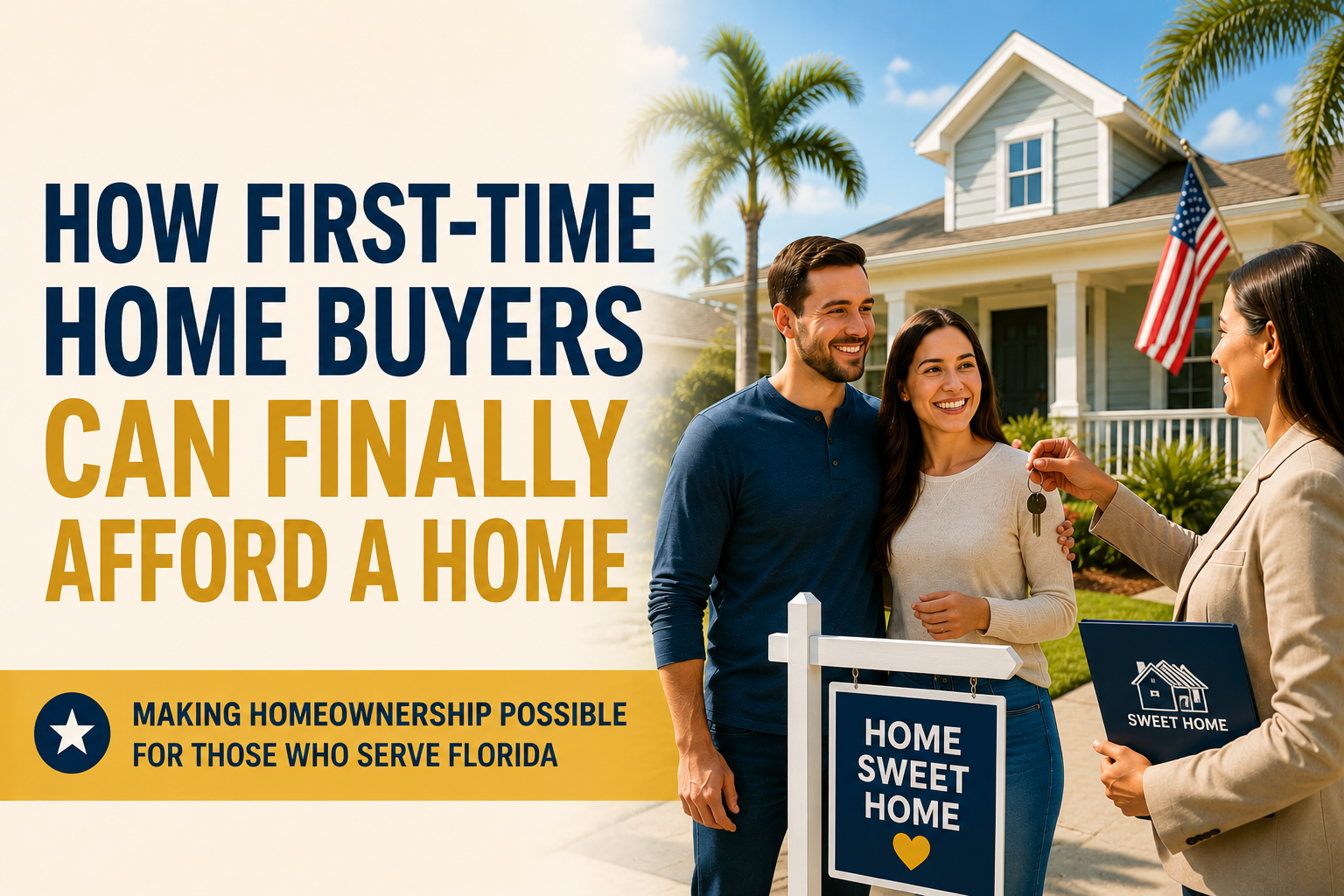 How first-time homebuyers can finally afford a home, featuring Florida buyers receiving keys to a new home