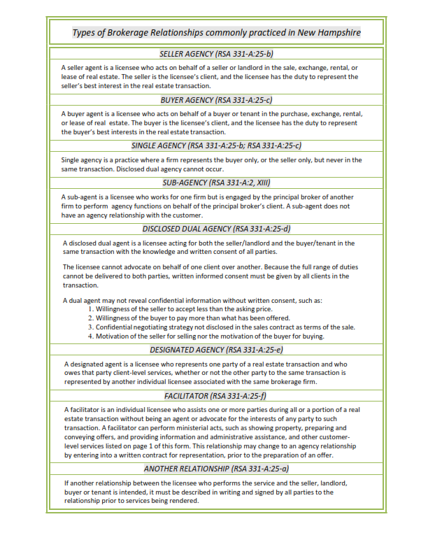 NH Brokerage Relationship Disclosure page 2