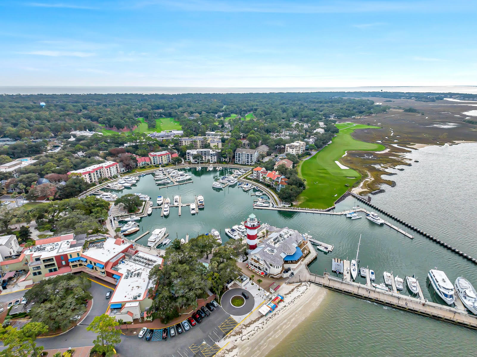 Harbour Town Sea Pines Hilton Head aerial image of yacht basin and marina