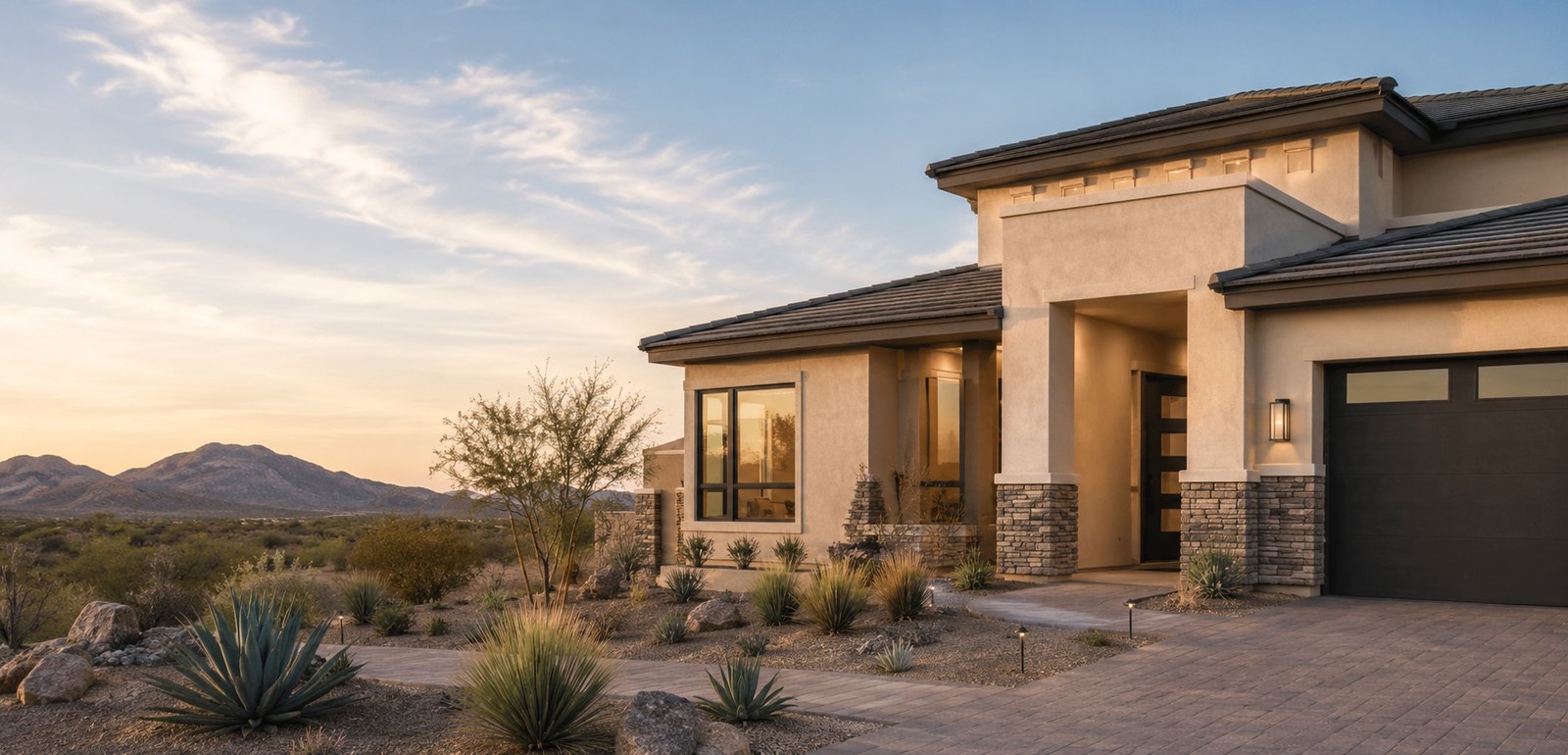 New construction home with desert landscaping in Surprise Arizona
