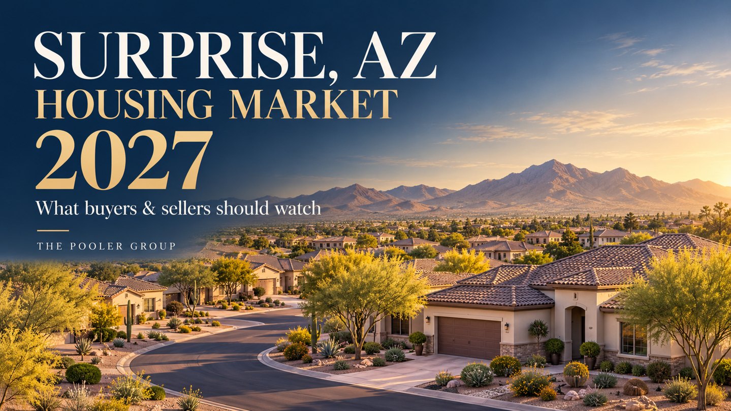 Surprise AZ housing market 2027 outlook: what buyers and sellers should watch, with an illustrated desert neighborhood
