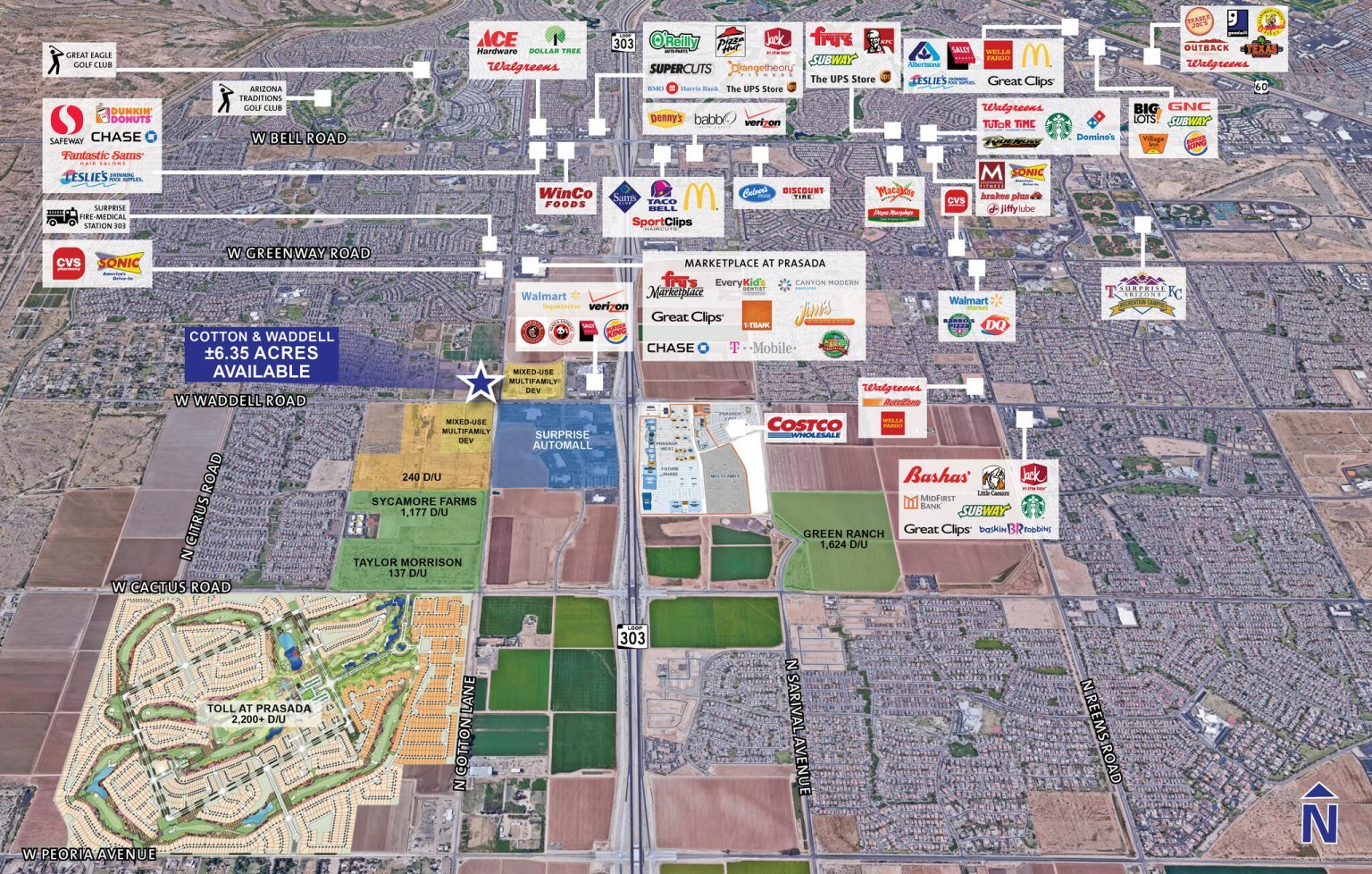 Aerial map of Village at Prasada stores in Surprise Arizona