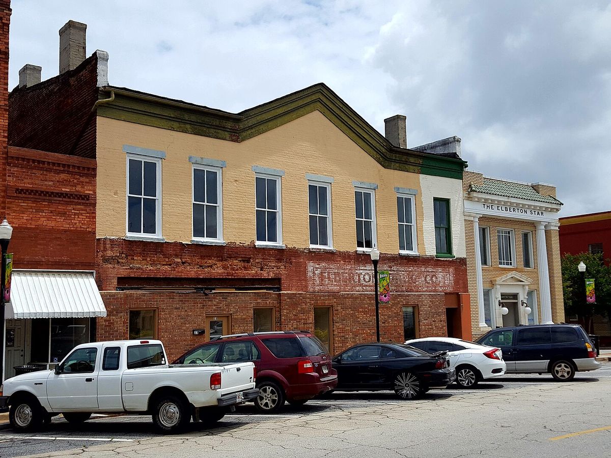 Historic brick commercial buildings in downtown Elberton, Georgia