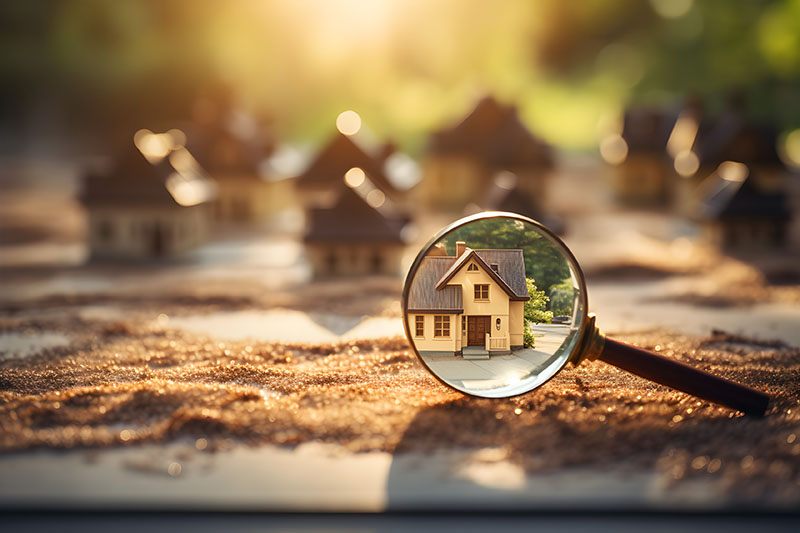 magnifying glass focused on a house
