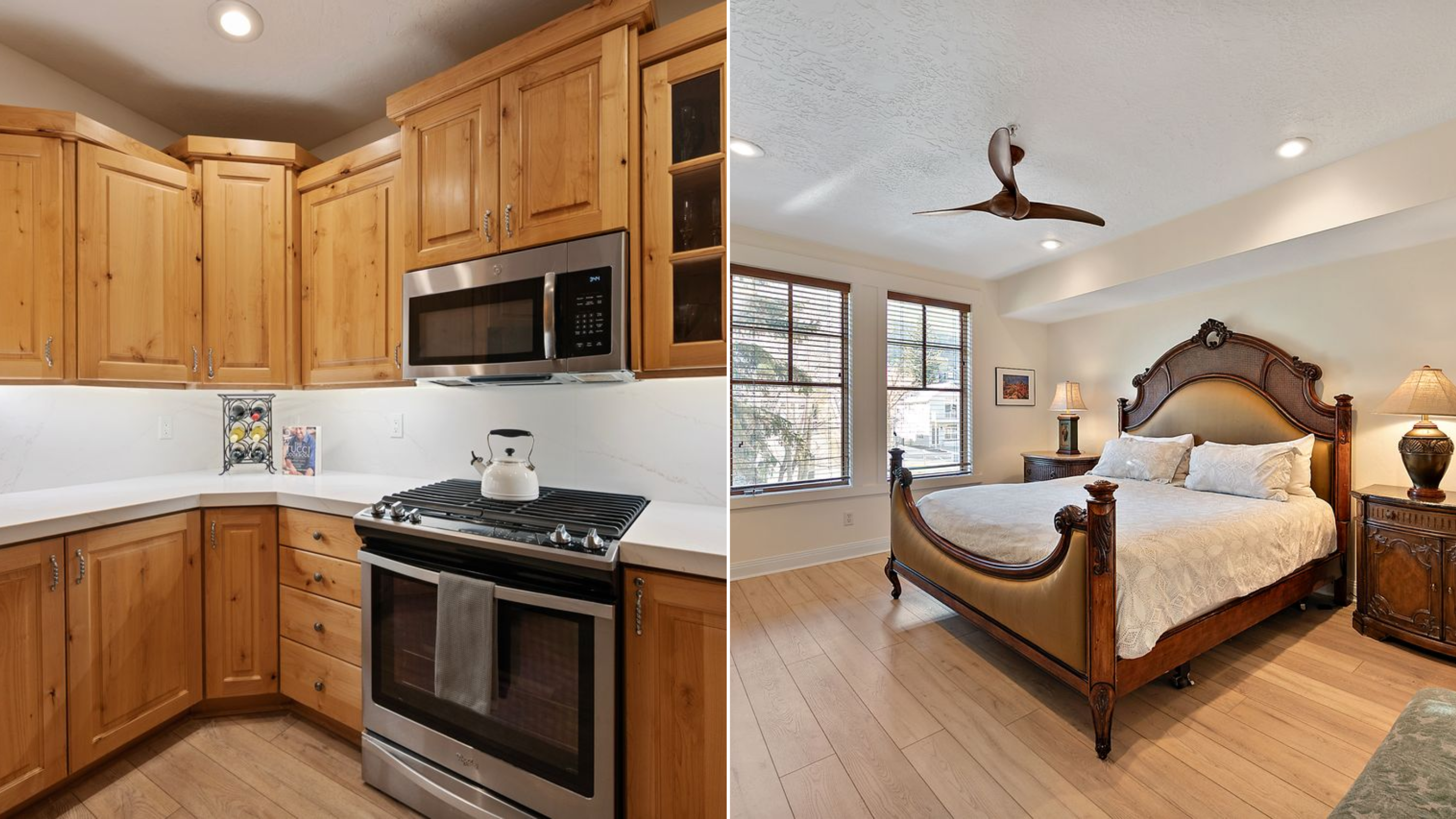 Refreshed kitchen with wood cabinetry and stainless steel appliances in 1000 Park Ave #B102.