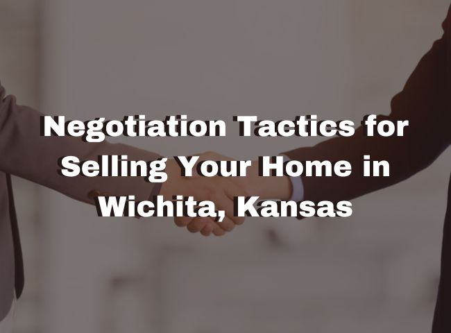 A professional business setting featuring two individuals shaking hands in the background, symbolizing a successful negotiation.